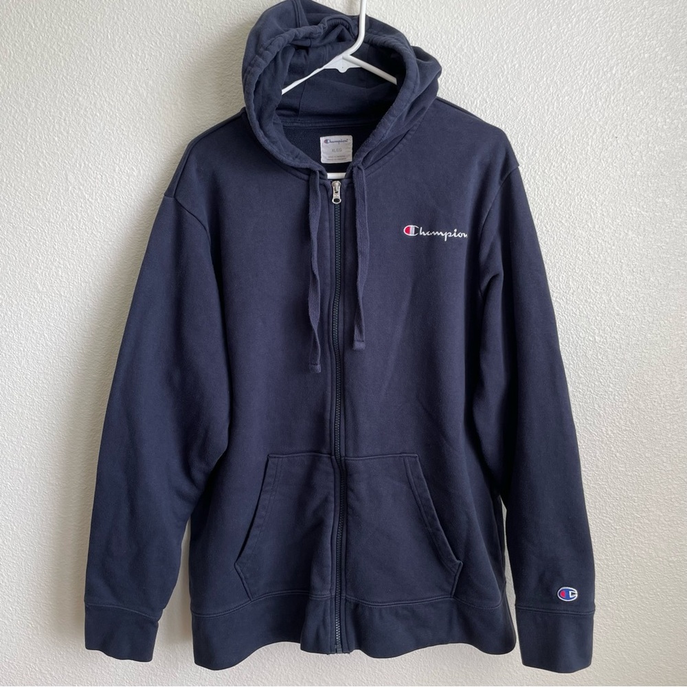 Mens Original Champion Zip Up Jacket Hoodie Navy XL